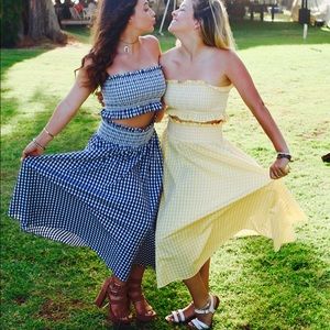 Yellow Gingham Print Two Piece Set